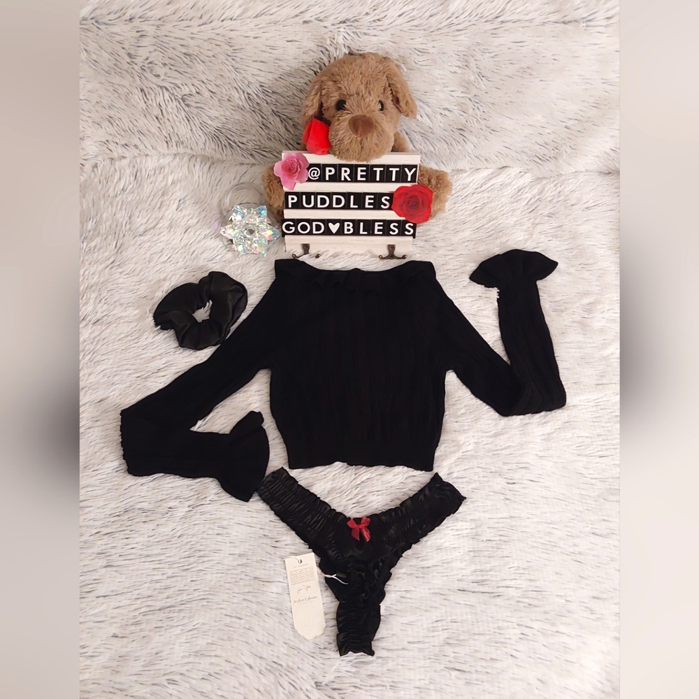 🌠 3pc For Love and Lemons Camille Cardigan, Ruffle Thong & Scrunchie Set 🌠 - Picture 5 of 16